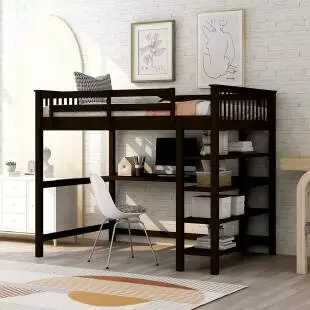 Wooden Bunk Bed With Desk