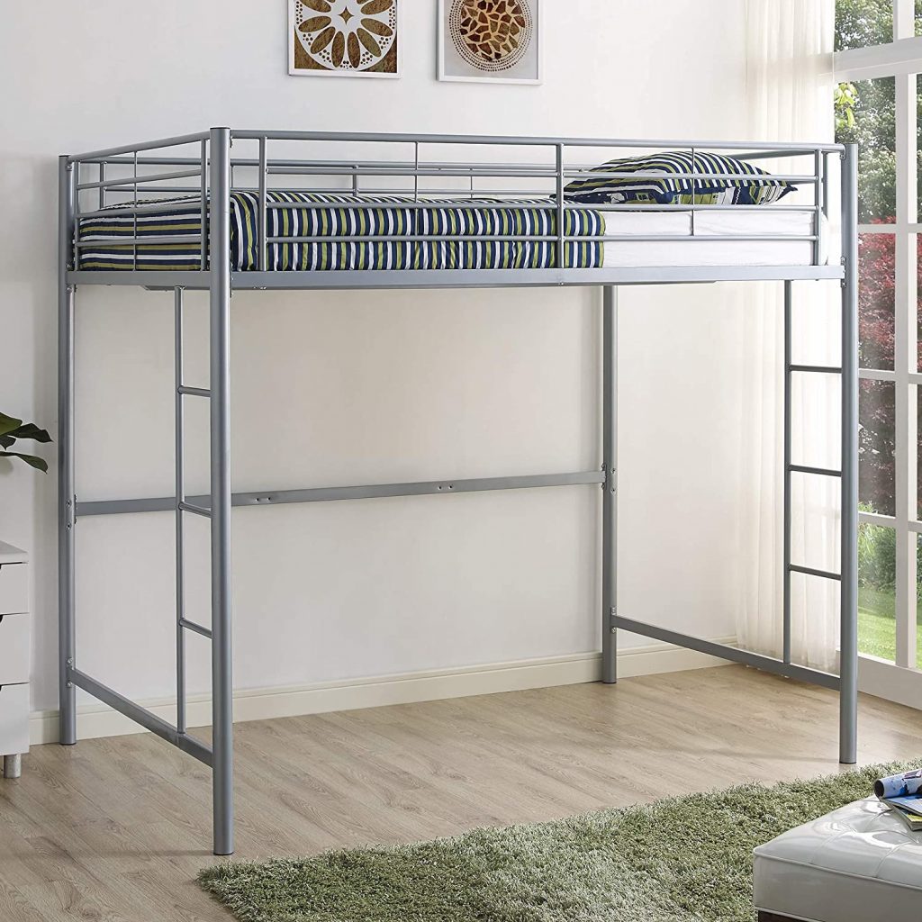 Silver Metal Full Size Loft Bed