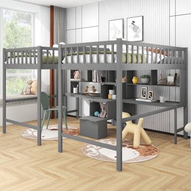 Adova Twin Loft Bed With Desk And Shelves